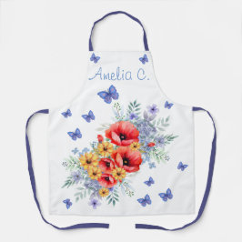 Heerlijke rode klaprozen, zonnebloemen & vlinders schort