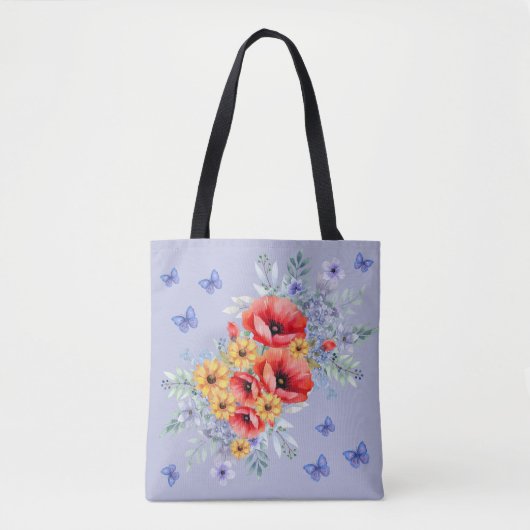 Heerlijke rode klaprozen, zonnebloemen & vlinders tote bag (Voorkant)