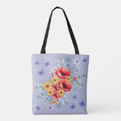 Heerlijke rode klaprozen, zonnebloemen & vlinders tote bag (Achterkant)