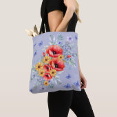 Heerlijke rode klaprozen, zonnebloemen & vlinders tote bag (Dichtbij)