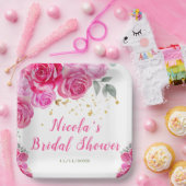 Heerlijke Roze Bloemige Bruids-Shower Papieren Bordje (Feest)