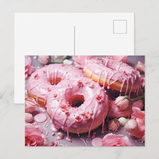 Heerlijke roze donut met suikerglazuur, top uitzic briefkaart (Voorkant / Achterkant)