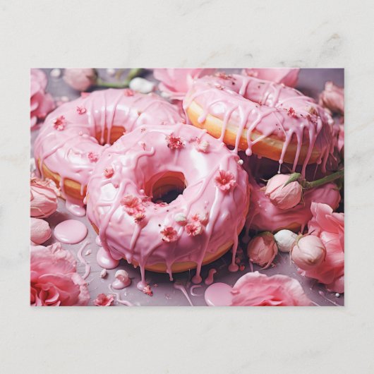 Heerlijke roze donut met suikerglazuur, top uitzic briefkaart (Voorkant)