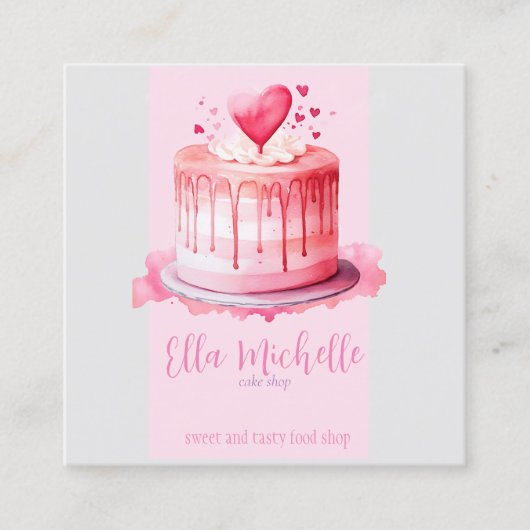 Heerlijke roze taart vierkante visitekaartje (Voorkant)