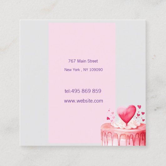 Heerlijke roze taart vierkante visitekaartje (Achterkant)