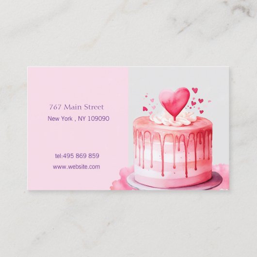 Heerlijke roze taart visitekaartje (Achterkant)