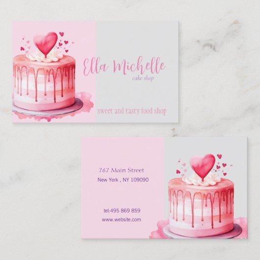 Heerlijke roze taart visitekaartje (Voorkant / Achterkant)