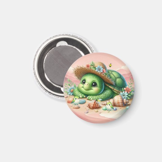 Heerlijke schildpad Basking op het strand Magneet (Voorkant / Achterkant)