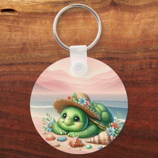 Heerlijke schildpad Basking op het strand Sleutelhanger (Achterkant)