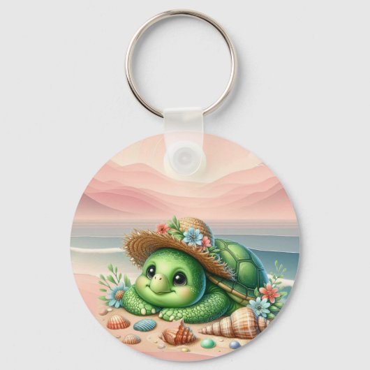 Heerlijke schildpad Basking op het strand Sleutelhanger (Achterkant)