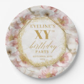 Heerlijke stoffige roze bloemenverjaardagspapier B Papieren Bordje (Voorkant)