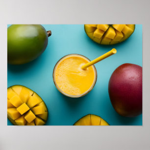 Heerlijke verse mango smoothie op witte achtergron poster