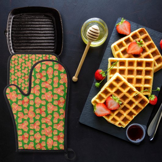 Heerlijke wafels en fruit groen ovenwant & pannenlap set
