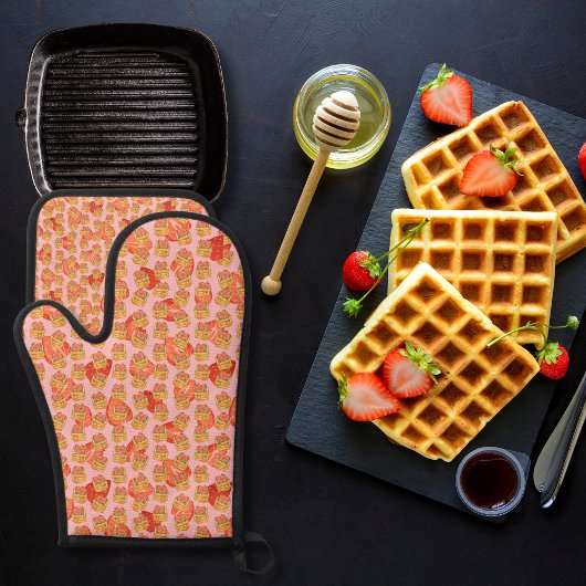 Heerlijke wafels en fruit roze ovenwant & pannenlap set
