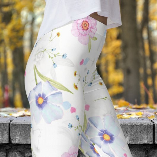 Heerlijke witte lente bloeit bloemenprint leggings