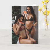 HEET BIKINI MEISJES VERJAARDAG WATERMELOEN WENSKAA KAART (Gele Bloem)