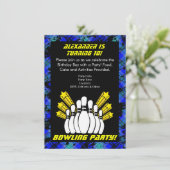 Heet Blauw Jongen Gepersonaliseerde Bowling Party  Kaart (Staand voorkant)