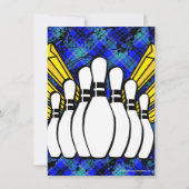 Heet Blauw Jongen Gepersonaliseerde Bowling Party  Kaart (Achterkant)