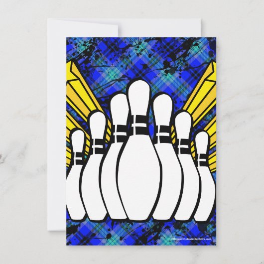 Heet Blauw Jongen Gepersonaliseerde Bowling Party  Kaart (Achterkant)