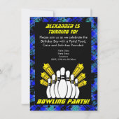 Heet Blauw Jongen Gepersonaliseerde Bowling Party  Kaart (Voorkant)