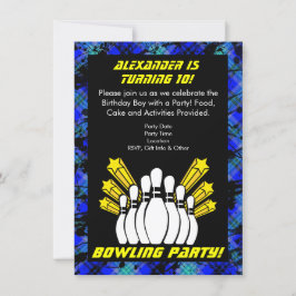 Heet Blauw Jongen Gepersonaliseerde Bowling Party  Kaart
