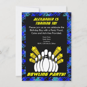 Heet Blauw Jongen Gepersonaliseerde Bowling Party  Kaart