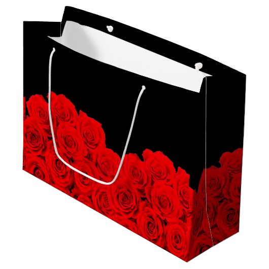 Heet Bloem Zwart Rood Rozen Groot Cadeauzakje (Voorkant Gekanteld)