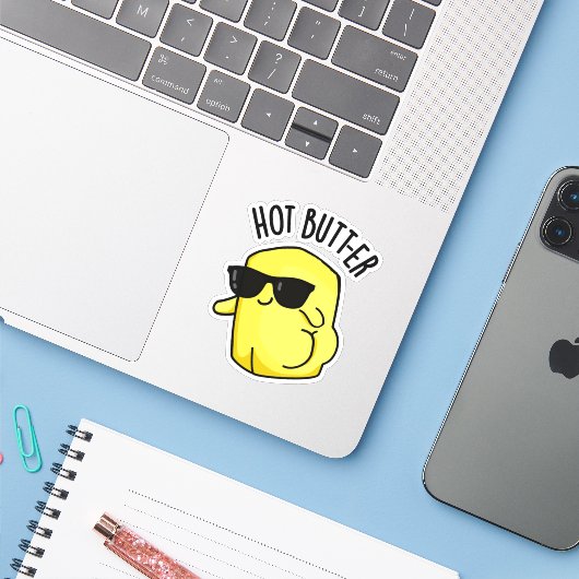 Heet Butter Grappig Eten Pun Sticker (Laptop met iPhone)