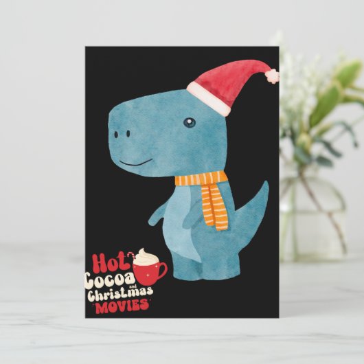 Heet Cacao en Kerstfilms Dino Vakantie Kaart (Staand voorkant)