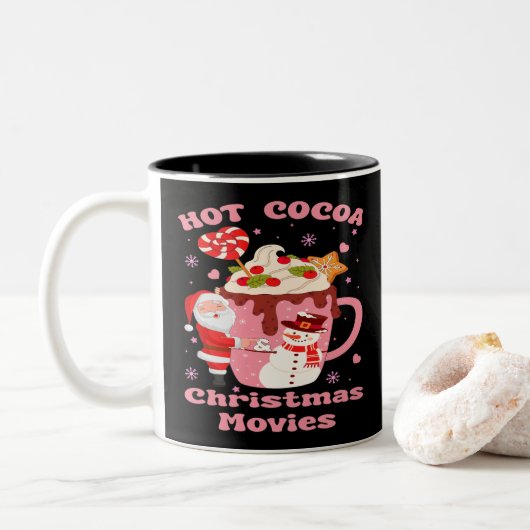 Heet cacao en kerstfilms tweekleurige koffiemok (Met donut)