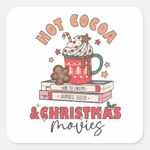 Heet cacao en kerstfilms vierkante sticker