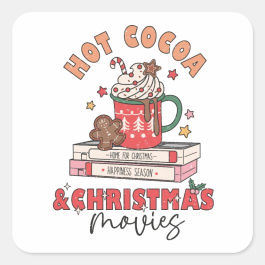 Heet cacao en kerstfilms vierkante sticker (Voorkant)