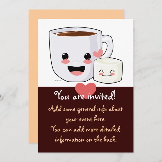 Heet cacao en Marshmallow Invitation Kaart (Voorkant / Achterkant)
