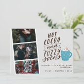 Heet Cacao Fuzzy Sokken Foto Pas getrouwd Kerst Feestdagenkaart (Staand voorkant)