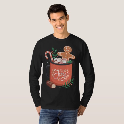 Heet Cacao Gingerbread Man met Candy Cane Joy T-shirt (Voorkant volledig)