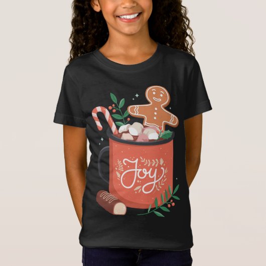 Heet Cacao Gingerbread Man met Candy Cane Joy T-shirt (Voorkant)
