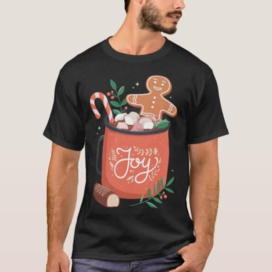 Heet Cacao Gingerbread Man met Candy Cane Joy T-shirt (Voorkant)