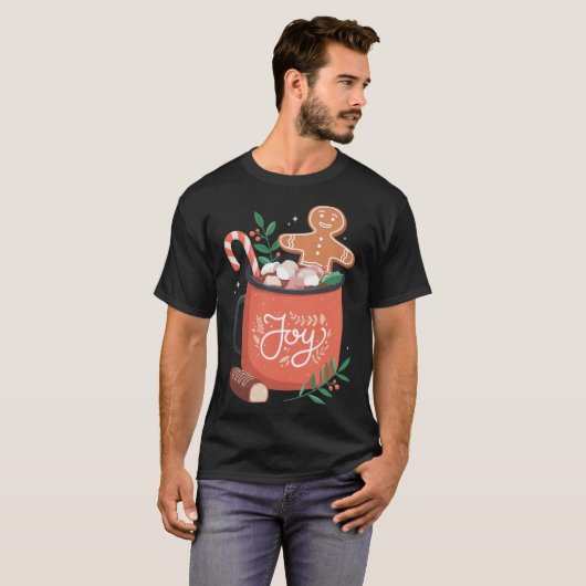 Heet Cacao Gingerbread Man met Candy Cane Joy T-shirt (Voorkant volledig)