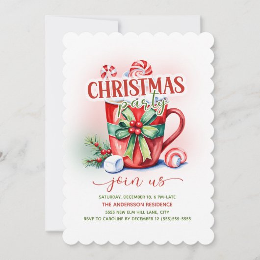 Heet cacao snoep riet kerstfeest kaart (Voorkant)