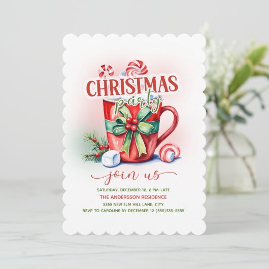 Heet cacao snoep riet kerstfeest kaart (Staand voorkant)