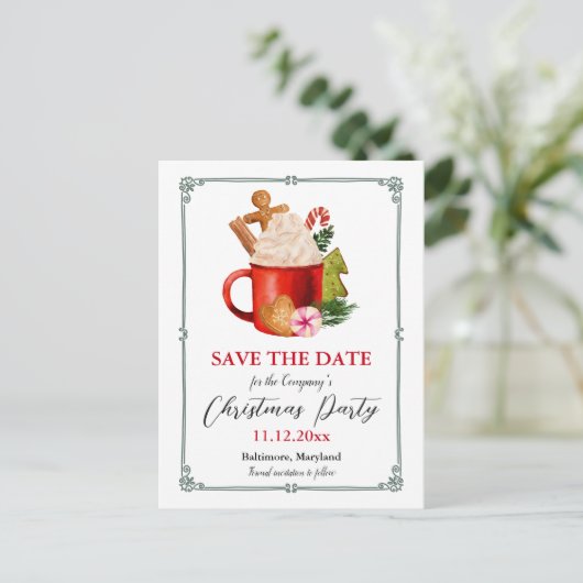 Heet cacaofestief | Kerstpartij sparen de datum Aankondigingskaart (Staand voorkant)