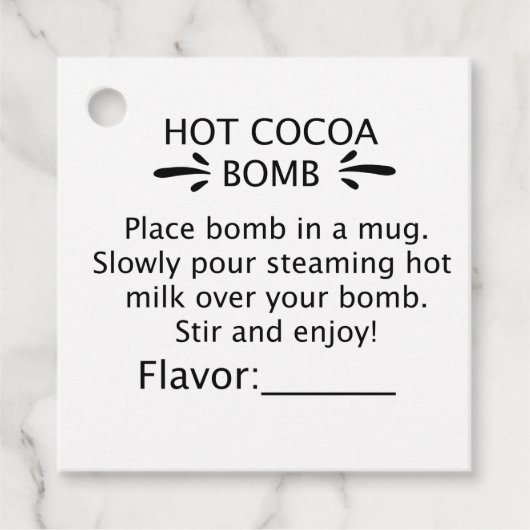 Heet cacaombom labels, richtingen, instructie bedankjes labels (Voorkant)