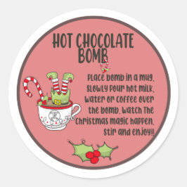 Heet cacaombom sticker, heet chocoladebom ronde sticker