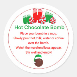 Heet cacaombom sticker, heet chocoladebom ronde sticker