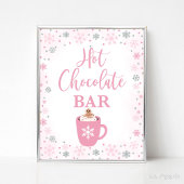 Heet Chocolade Bar Winter Roze Sneeuwvlokken Teken Poster