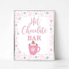 Heet Chocolade Bar Winter Roze Sneeuwvlokken Teken Poster