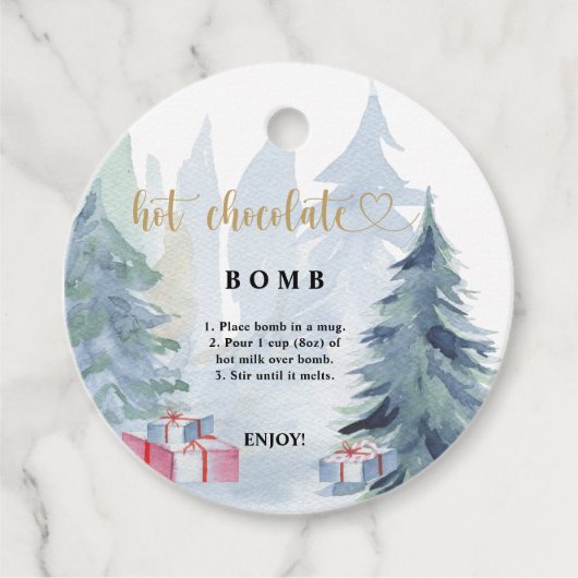 Heet chocolade bom label. Winter hete cacaobom Bedankjes Labels (Voorkant)