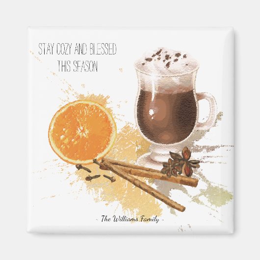 Heet-Chocolade Cinnamon Oranje Seizoensgroeten Magneet (Voorkant)