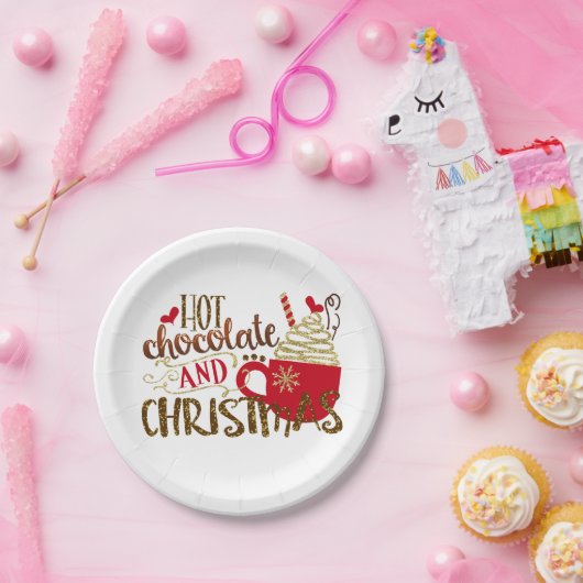 Heet chocolade en kerstfeestmaal glitter Sparkle Papieren Bordje (Feest)