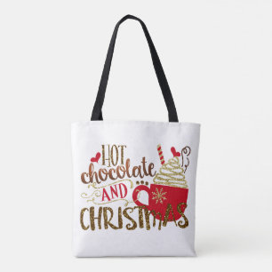 Heet chocolade en kerstfeestmaal glitter Sparkle Tote Bag